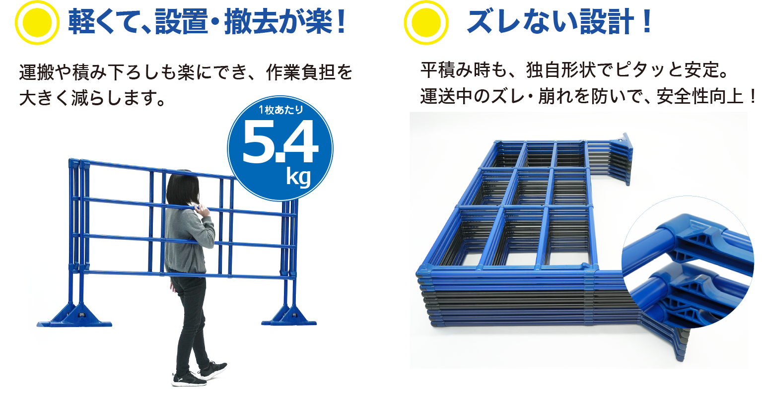 軽くて設置、撤去が楽！